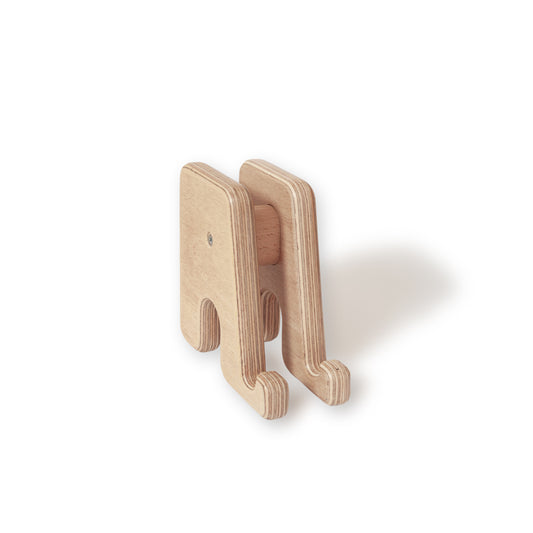 Handcrafted solid Beech wood tablet and smartphone holder attachment designed for MowoFit modular wall bar systems.